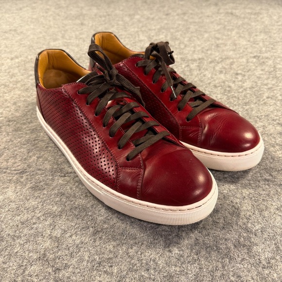 Magnanni Shoes Mens Size 11 Red Leather Perforated Low Top Casual Sneakers 21572 - Picture 2 of 15